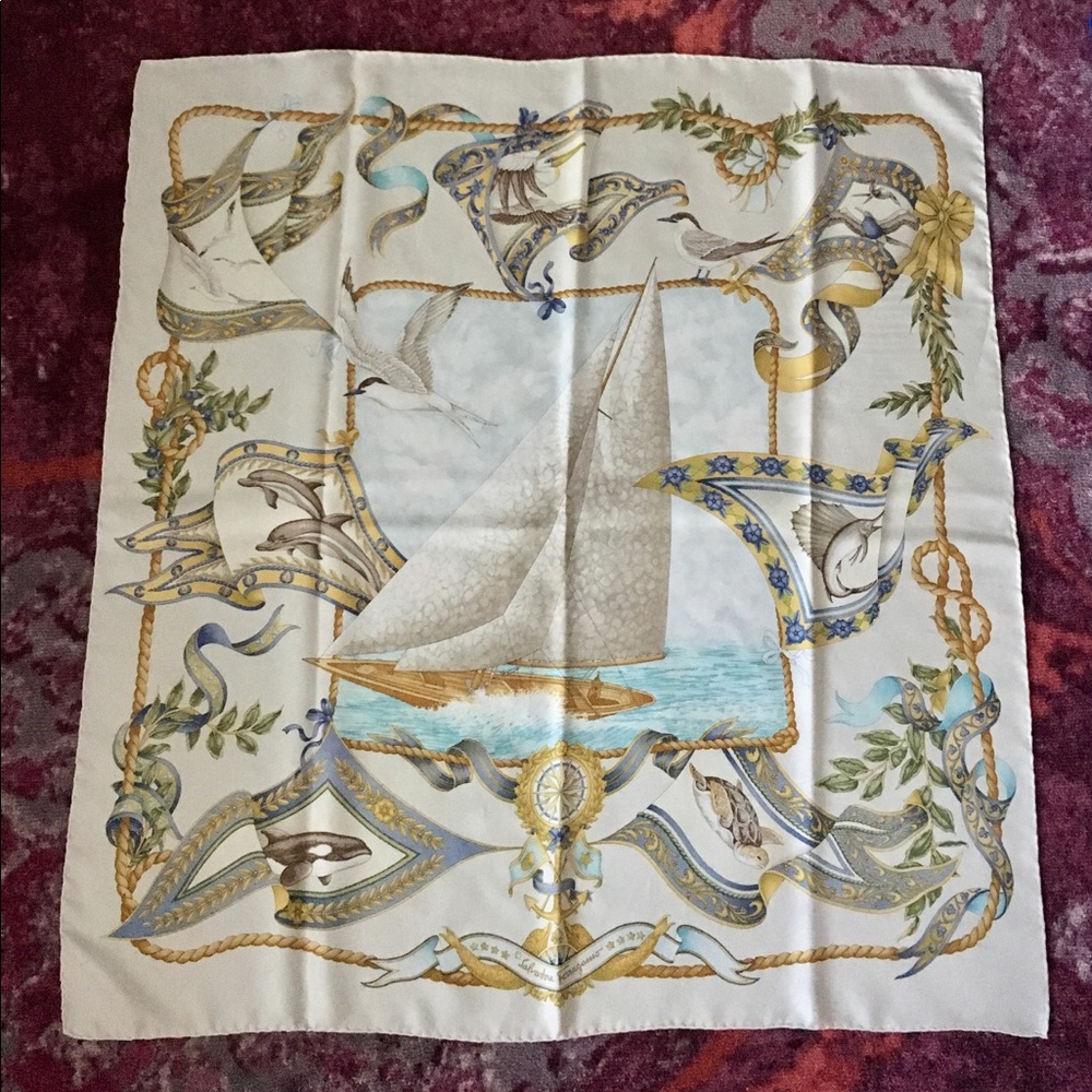 Salvatore Ferragamo nautical vintage silk scarf